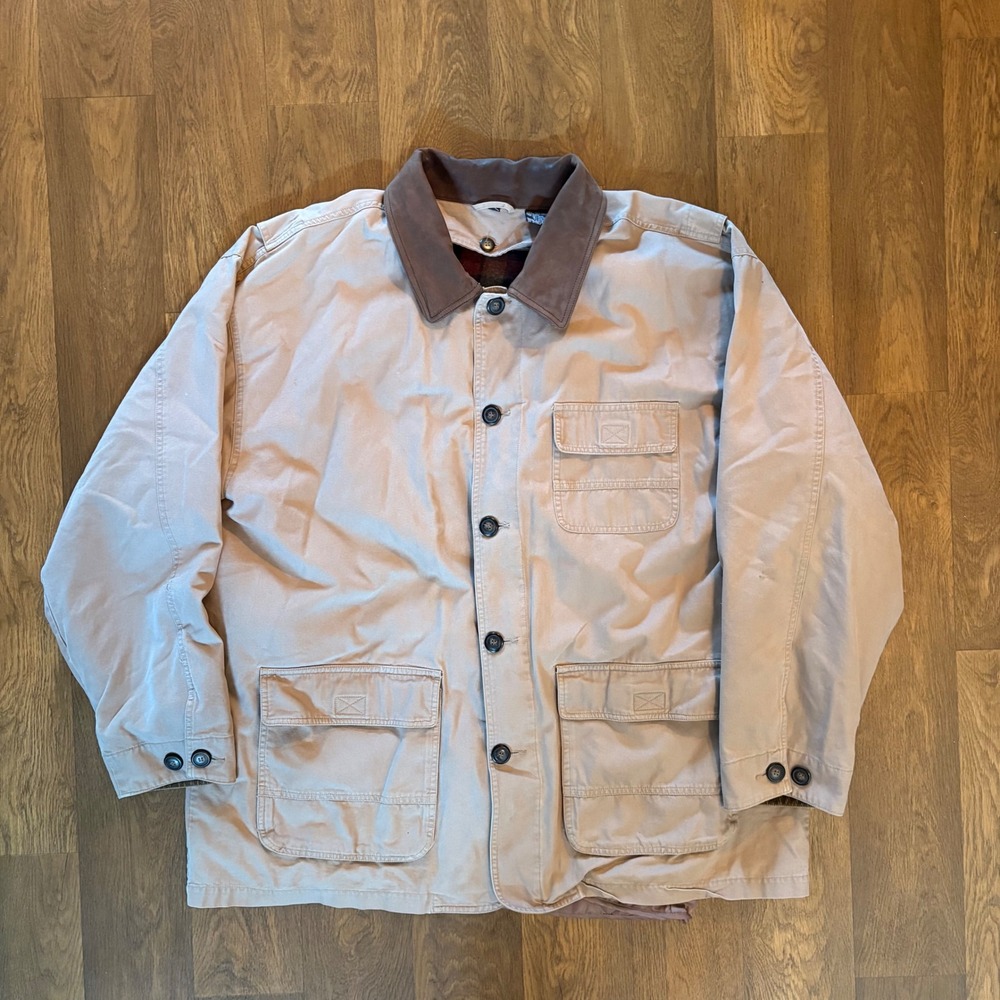 Vintage 90's Authentic North Bay Flannel Lined Utility Tan Barn Chore Coat XL